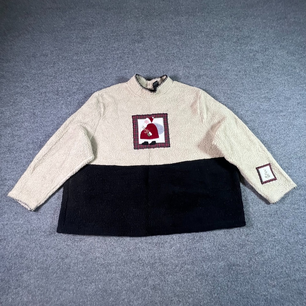 L&b Sport Croft & Barrow Sherpa Sweatshirt Womens 3X White Black Santa Christmas